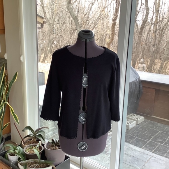 Jersey knit black 3/4 sleeve open front summer cardigan - Picture 5 of 5